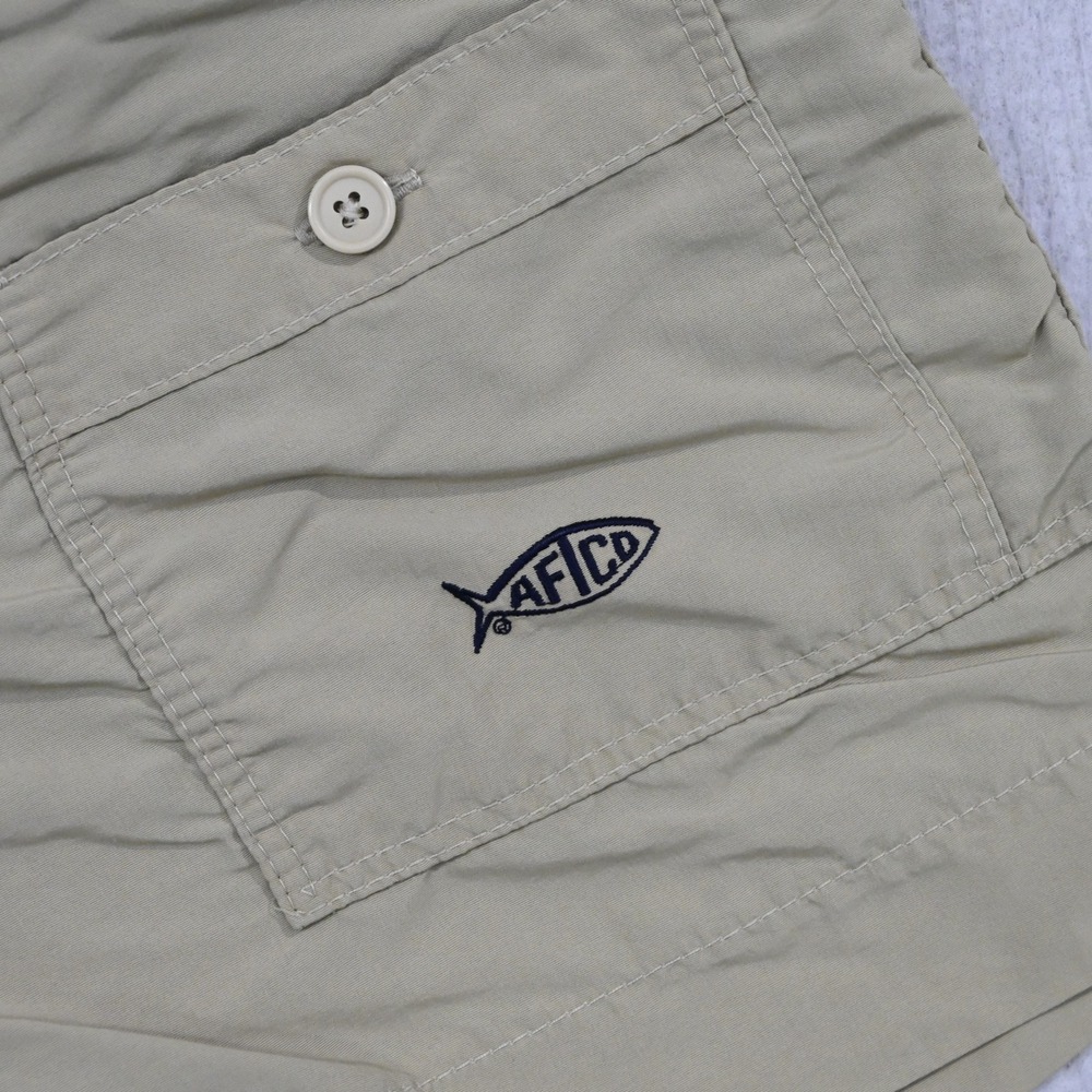 AFTCO Fishing Shorts Men 34 Tan 100% Nylon Performance Cargo Pocket Khaki 6" - Picture 2 of 7